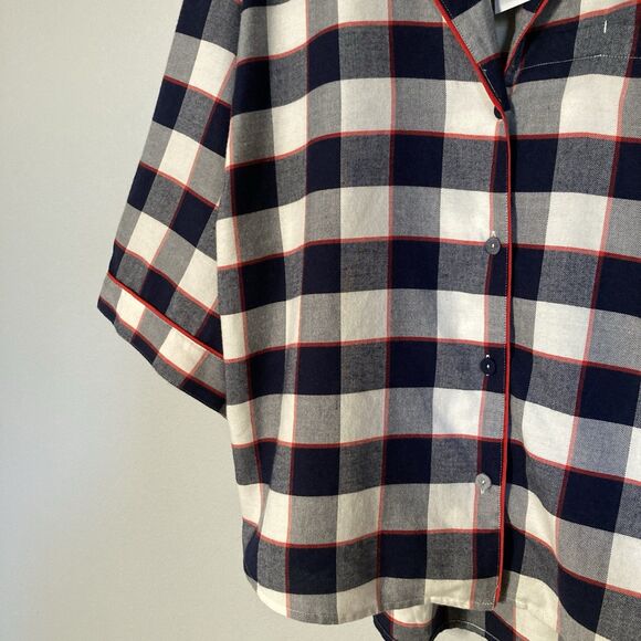 Lunya Pajama Top Buffalo Check Cotton Modal Brushed Flannel Shawl Collar Medium - Picture 2 of 14